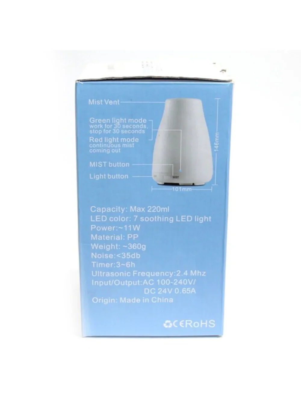 USB Essential Oil Diffuser 200ml Small Cool Mist Humidifier w/ Remote White